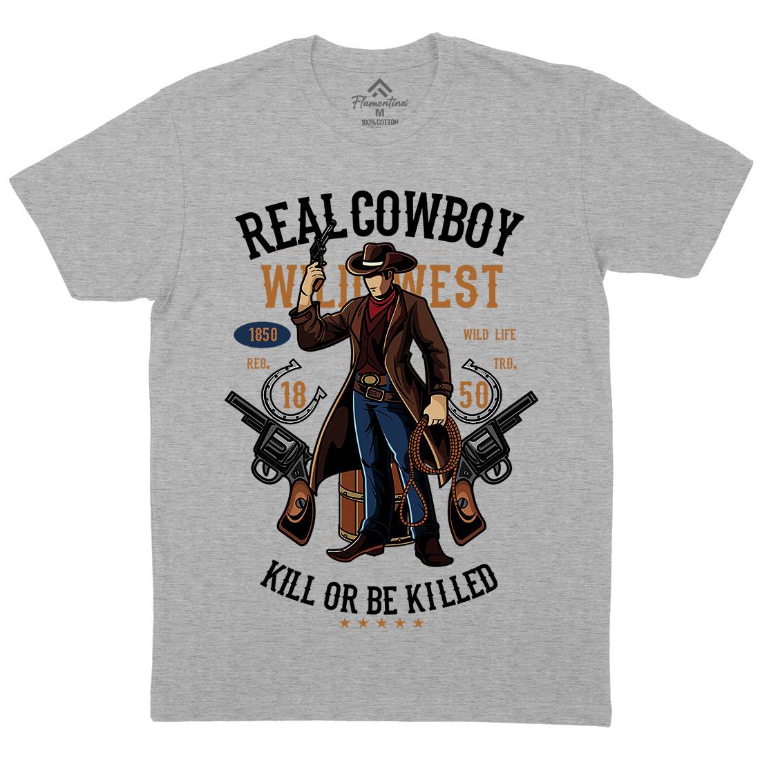 Real Cowboy Mens Organic Crew Neck T-Shirt American C424
