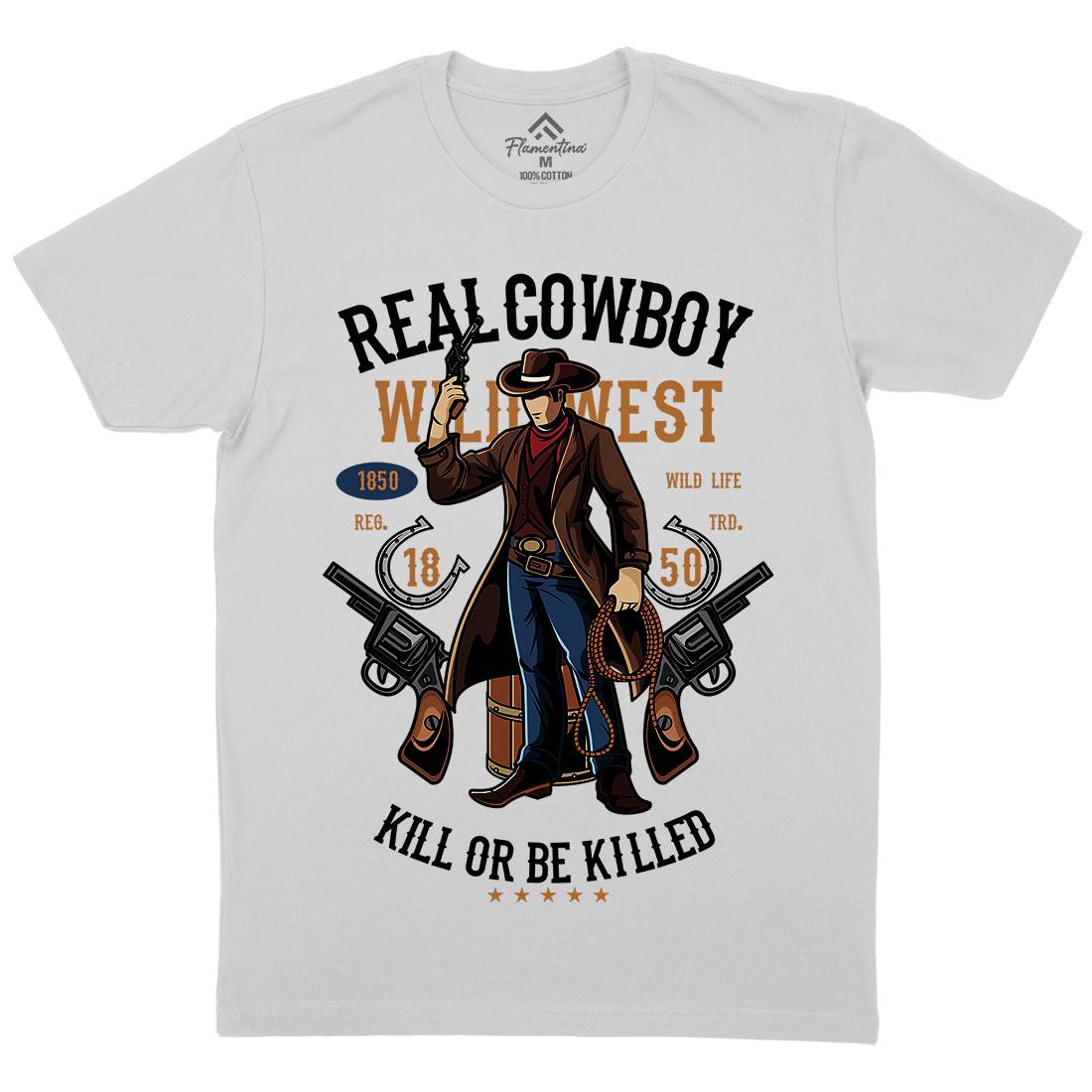 Real Cowboy Mens Crew Neck T-Shirt American C424