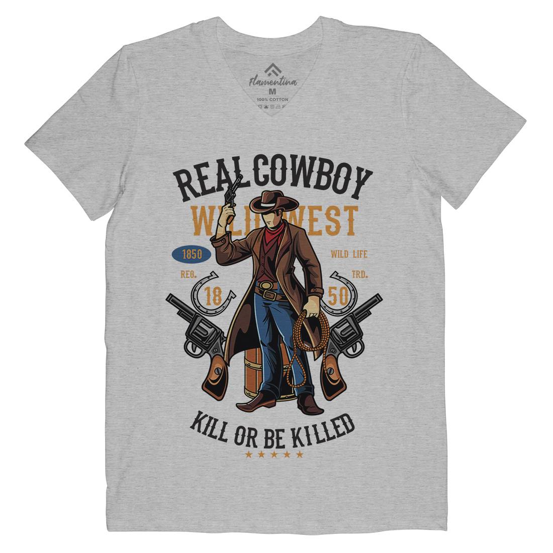 Real Cowboy Mens V-Neck T-Shirt American C424