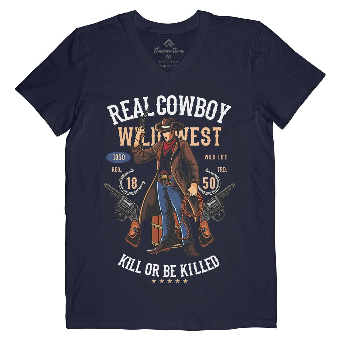 Real Cowboy Mens Organic V-Neck T-Shirt American C424