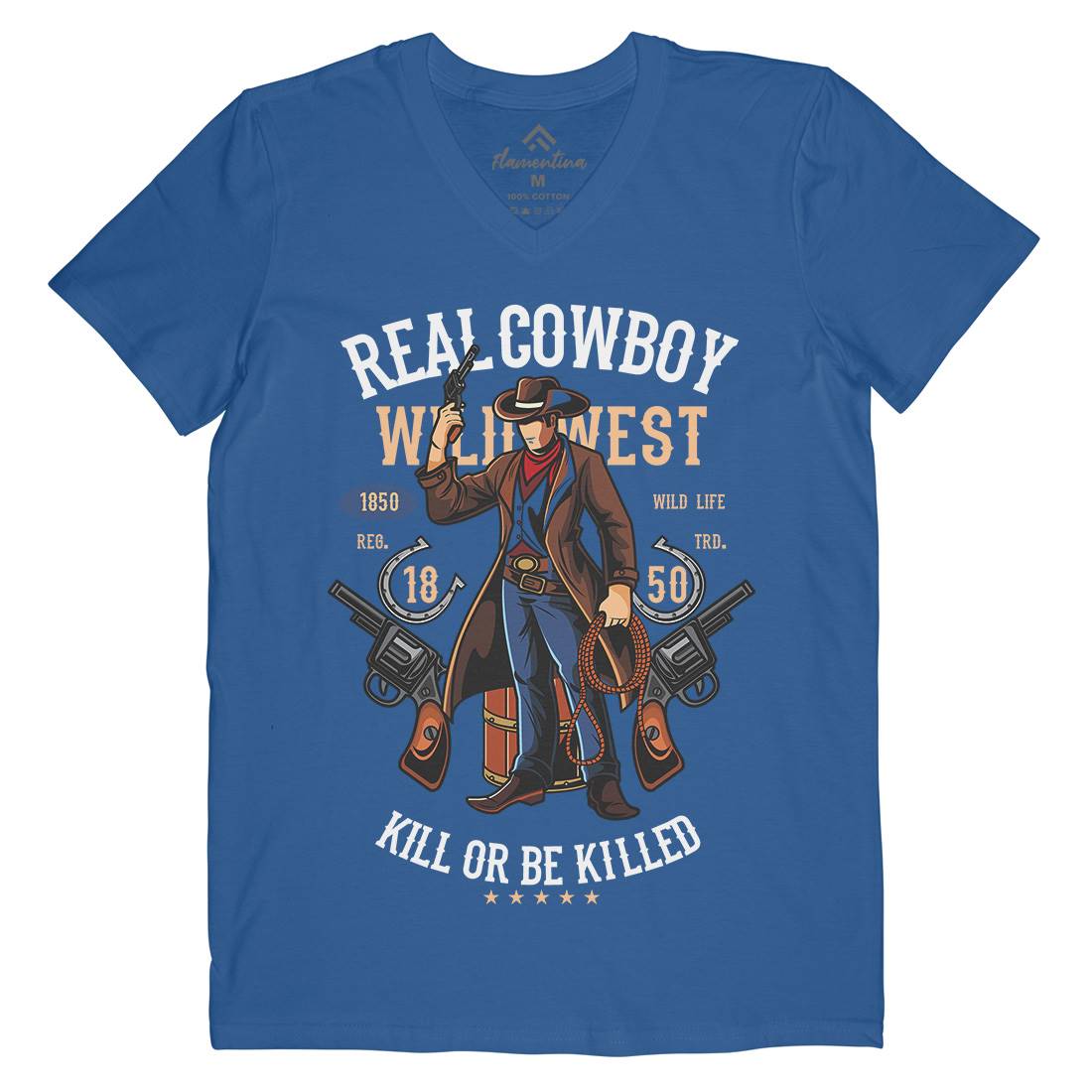 Real Cowboy Mens V-Neck T-Shirt American C424