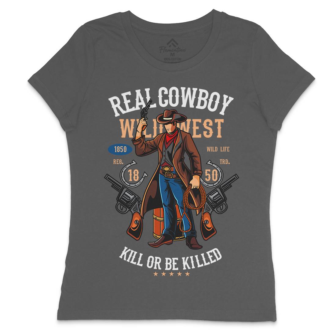 Real Cowboy Womens Crew Neck T-Shirt American C424