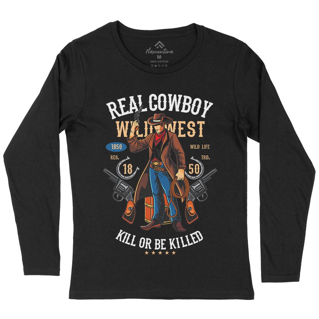 Real Cowboy Womens Long Sleeve T-Shirt American C424
