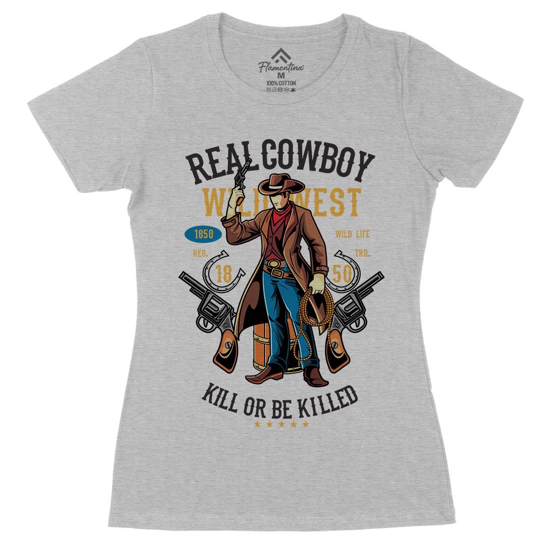 Real Cowboy Womens Organic Crew Neck T-Shirt American C424