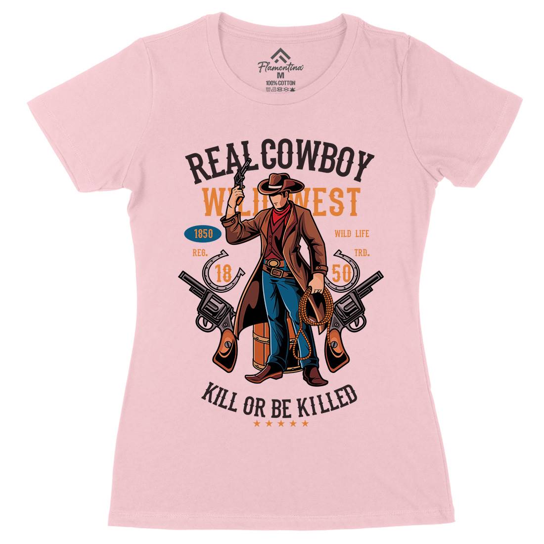 Real Cowboy Womens Organic Crew Neck T-Shirt American C424