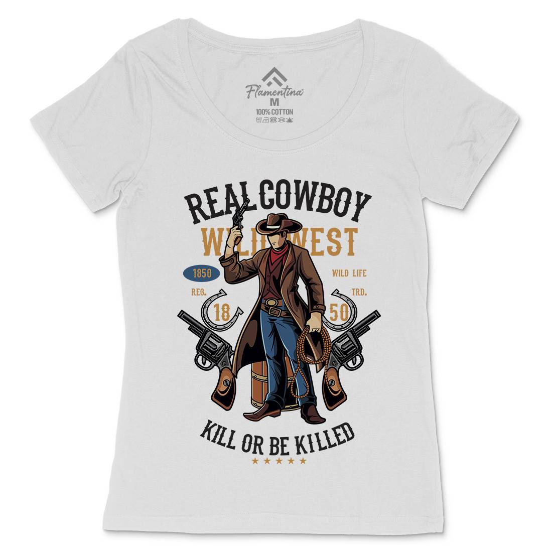 Real Cowboy Womens Scoop Neck T-Shirt American C424