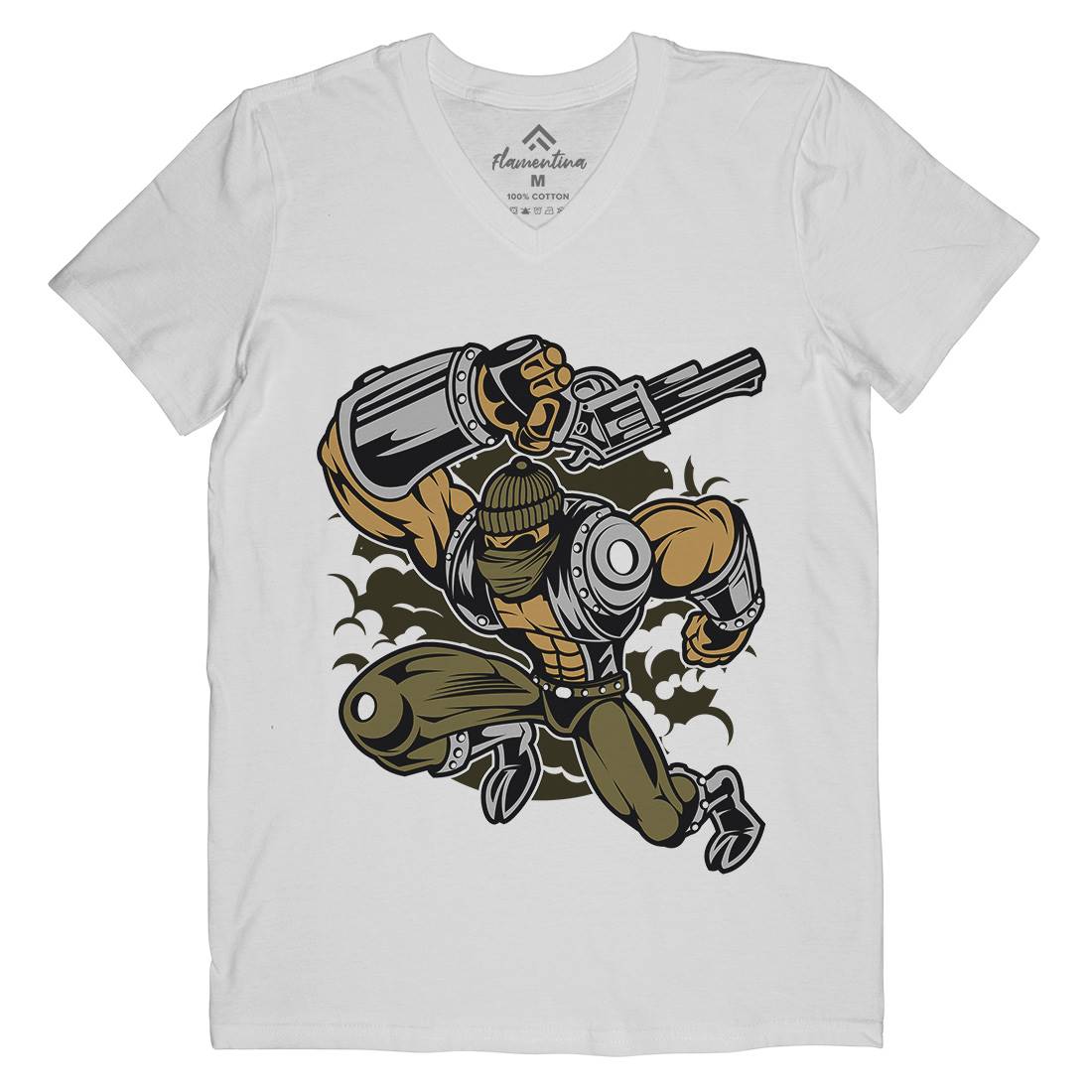 Robber Mens Organic V-Neck T-Shirt Retro C426