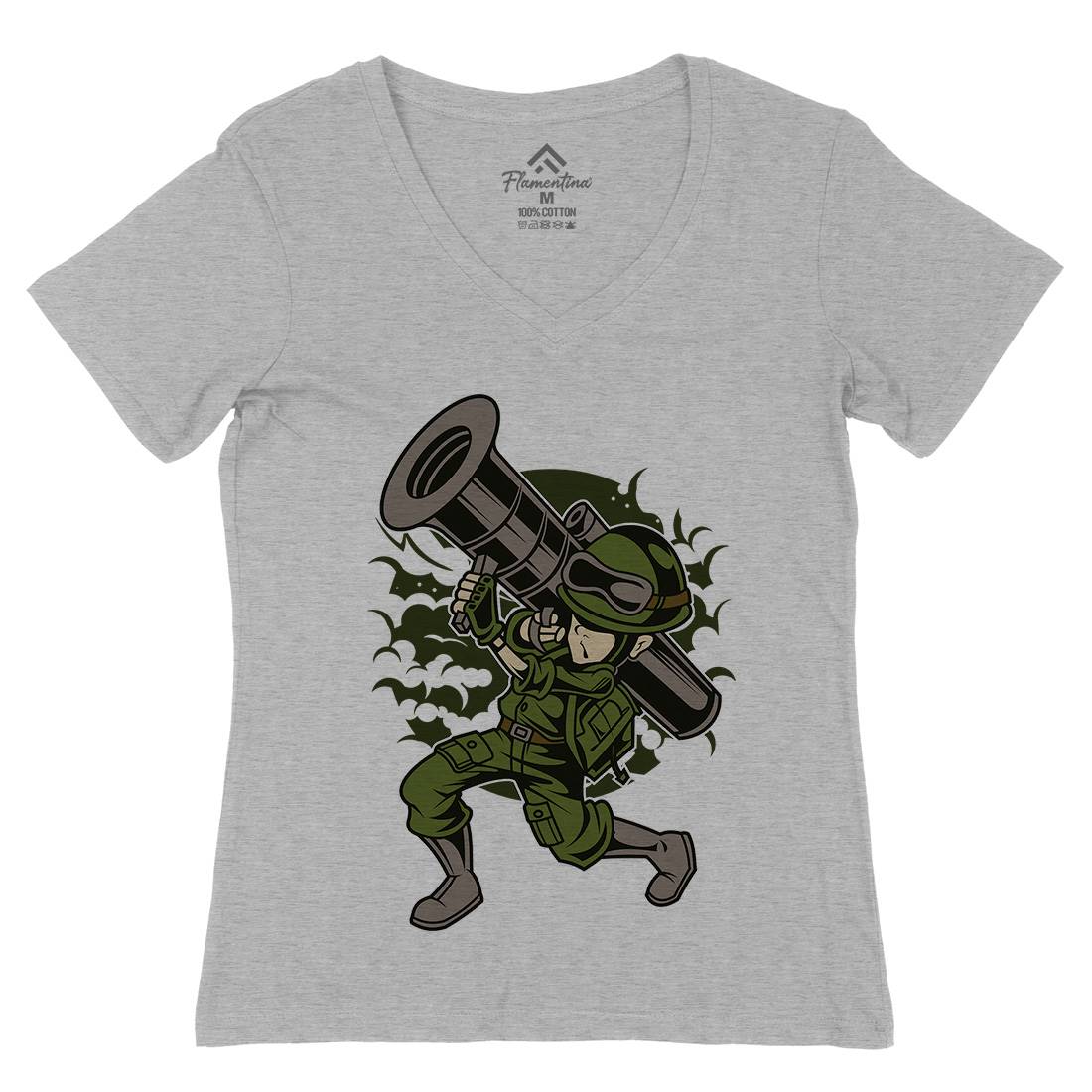 Rocket Launcher Womens Organic V-Neck T-Shirt Army C427