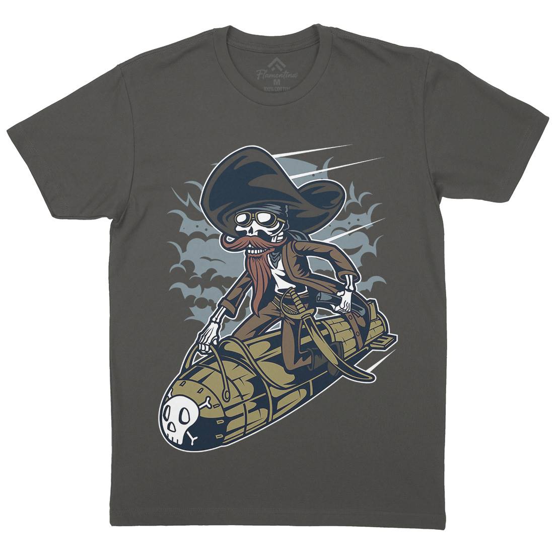 Rocket Rider Mens Organic Crew Neck T-Shirt Army C428