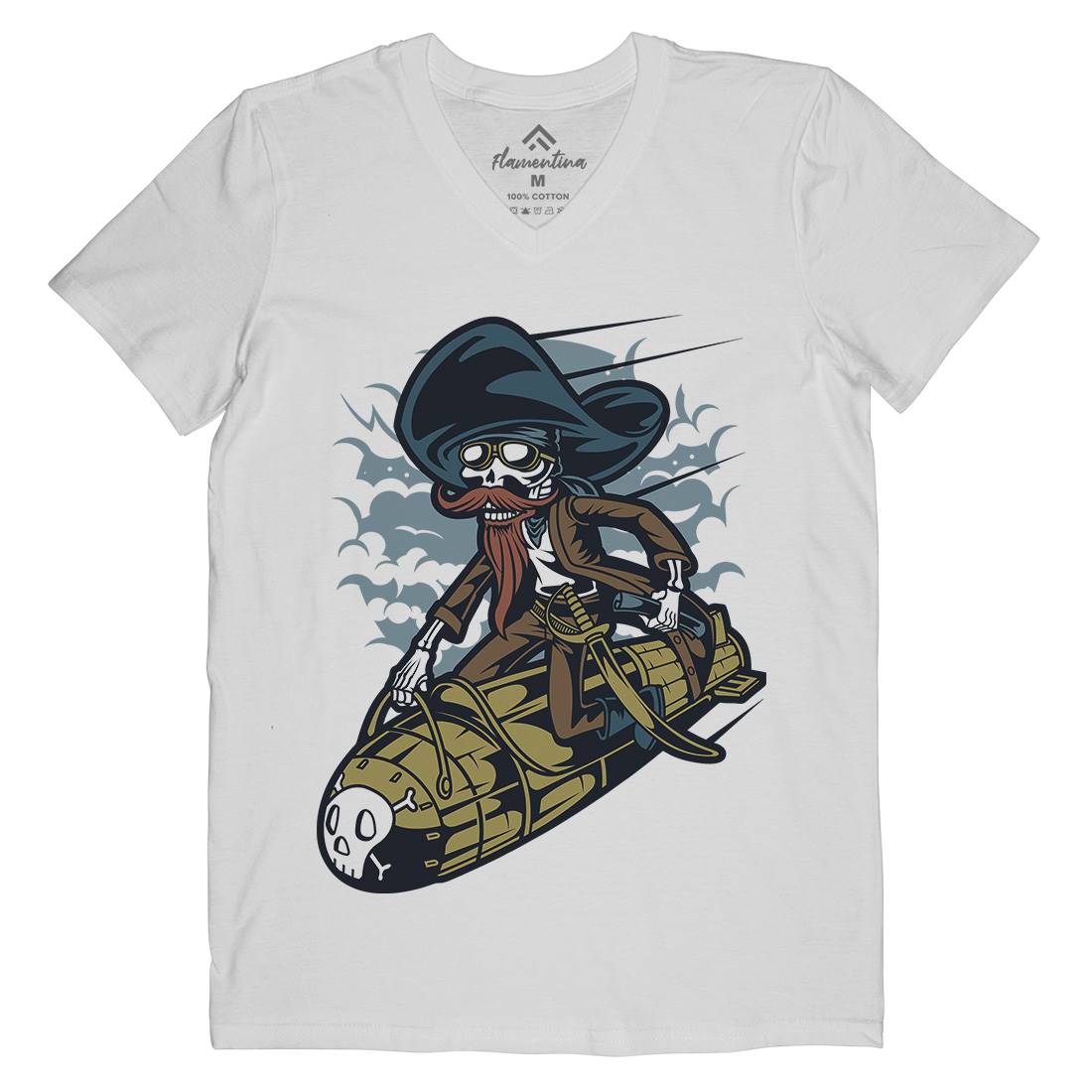 Rocket Rider Mens Organic V-Neck T-Shirt Army C428