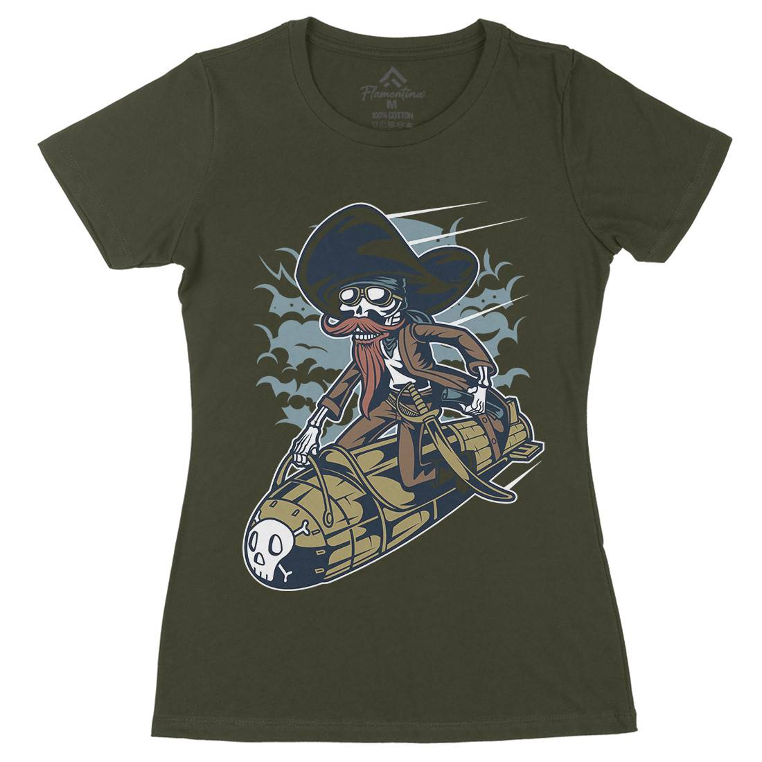 Rocket Rider Womens Organic Crew Neck T-Shirt Army C428