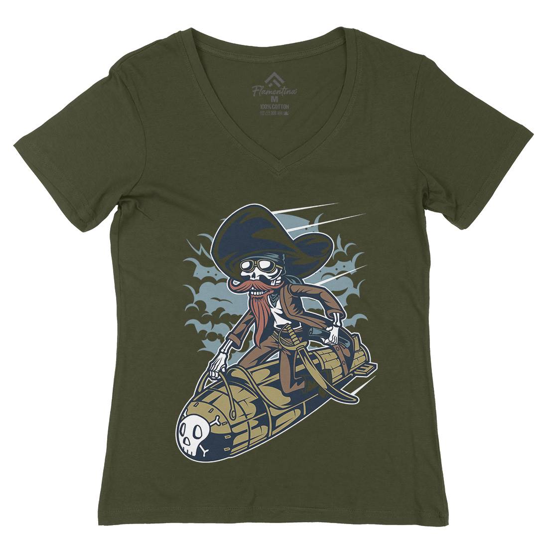 Rocket Rider Womens Organic V-Neck T-Shirt Army C428