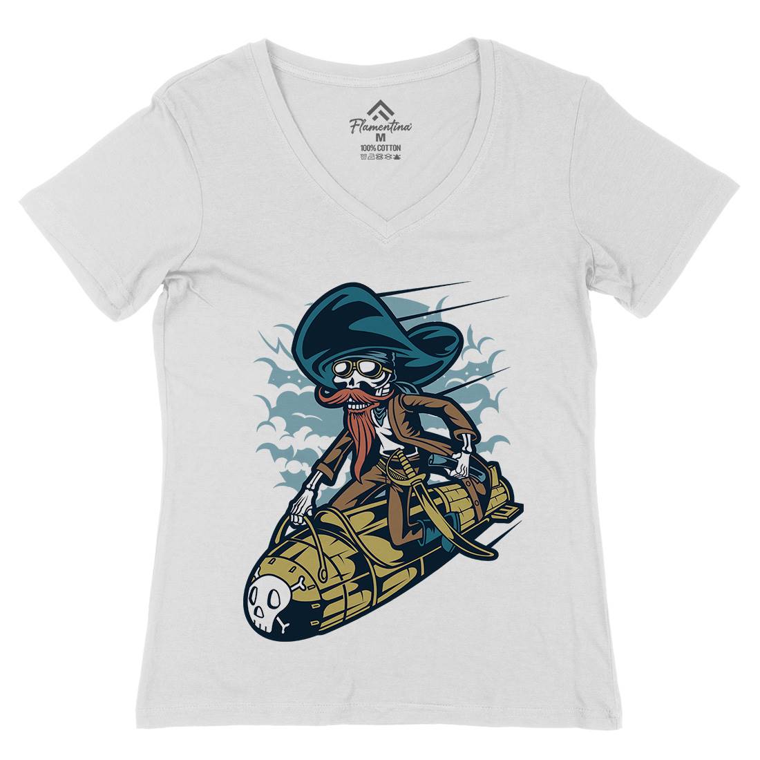 Rocket Rider Womens Organic V-Neck T-Shirt Army C428