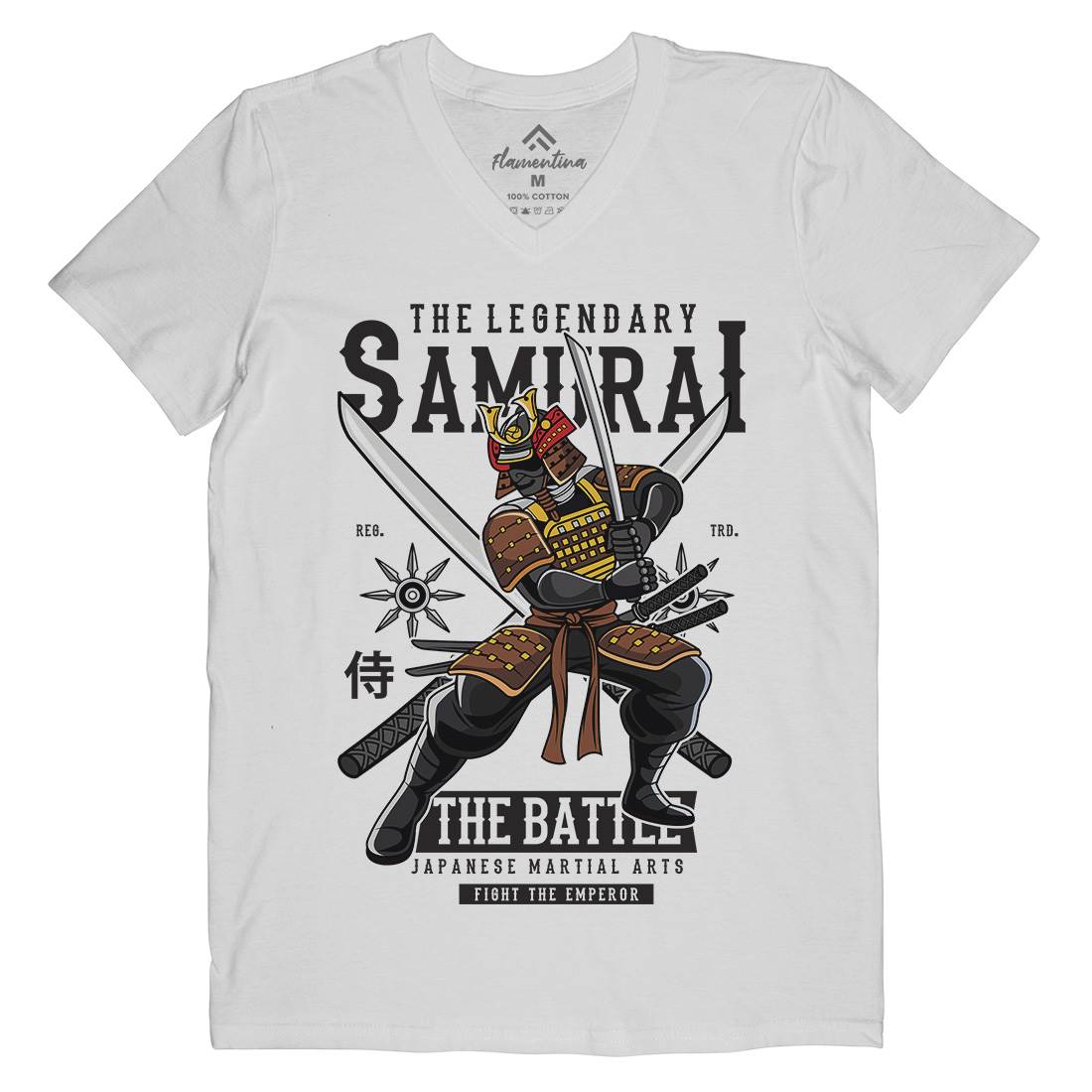 Samurai Mens Organic V-Neck T-Shirt Warriors C430