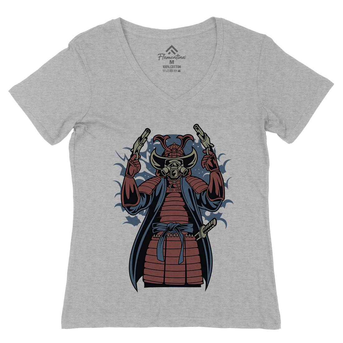 Samurai Apocalypse Womens Organic V-Neck T-Shirt Warriors C431