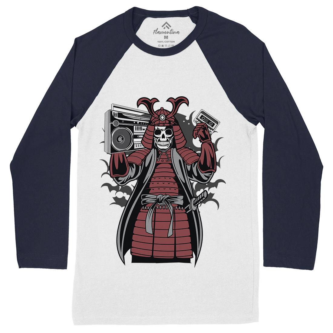 Samurai Boombox Mens Long Sleeve Baseball T-Shirt Music C432