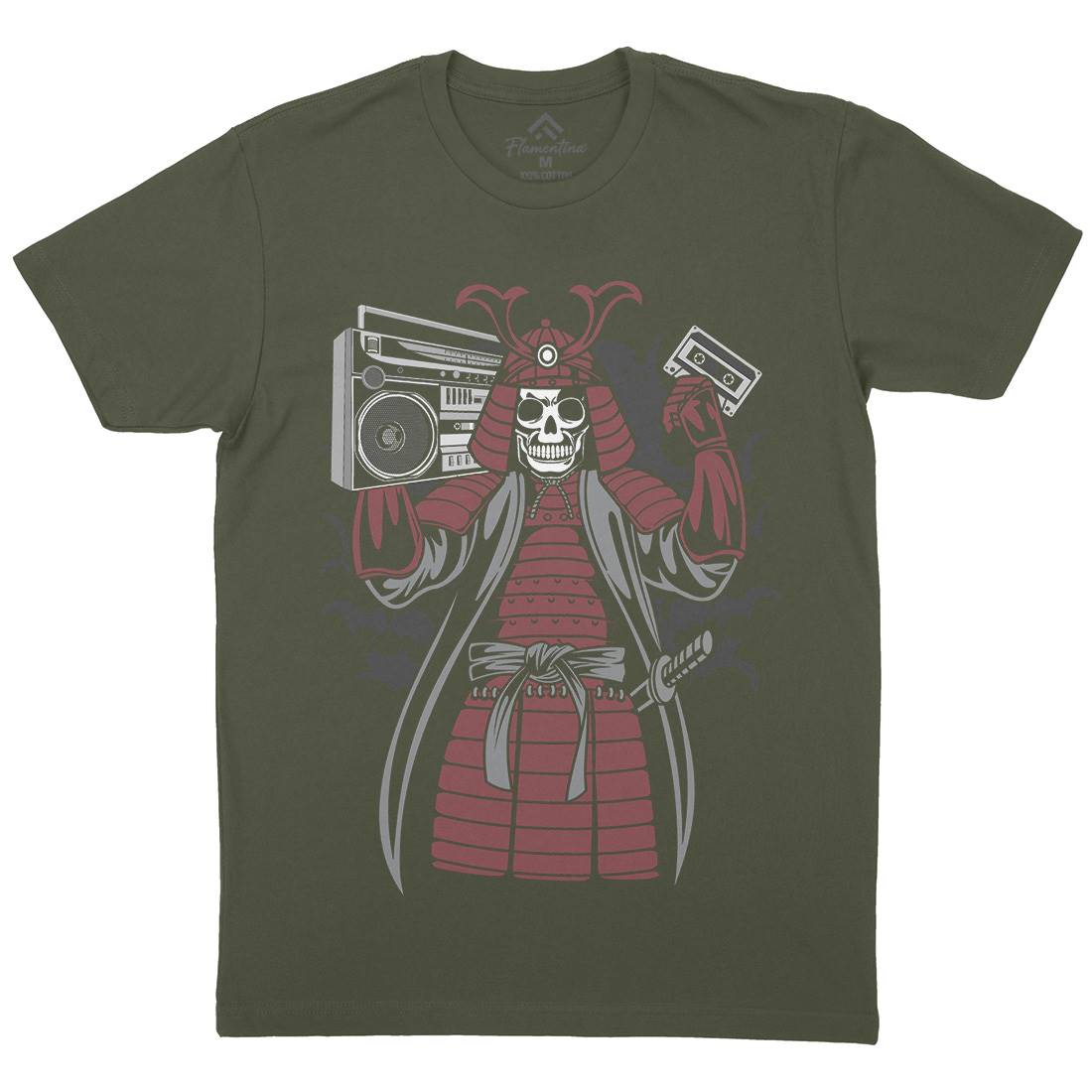 Samurai Boombox Mens Organic Crew Neck T-Shirt Music C432