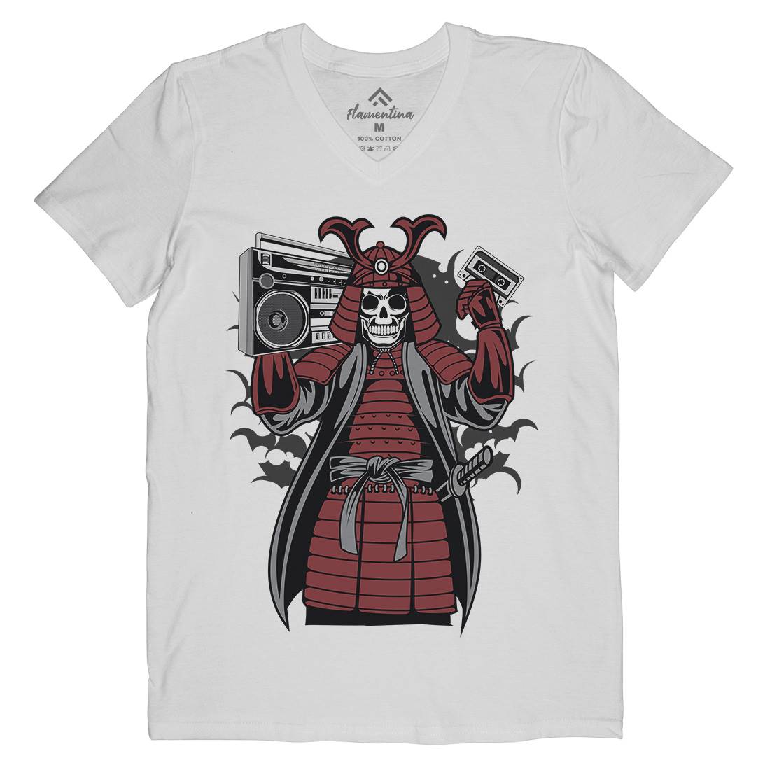 Samurai Boombox Mens V-Neck T-Shirt Music C432