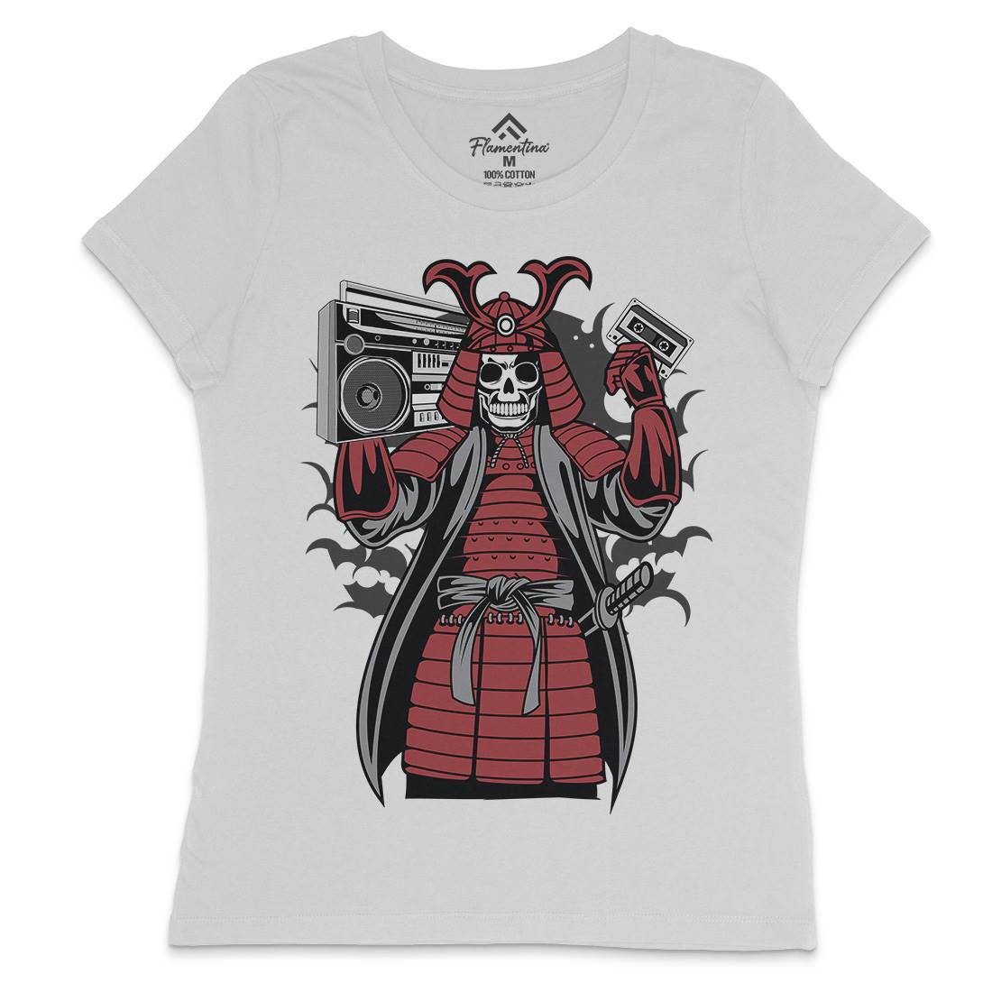 Samurai Boombox Womens Crew Neck T-Shirt Music C432