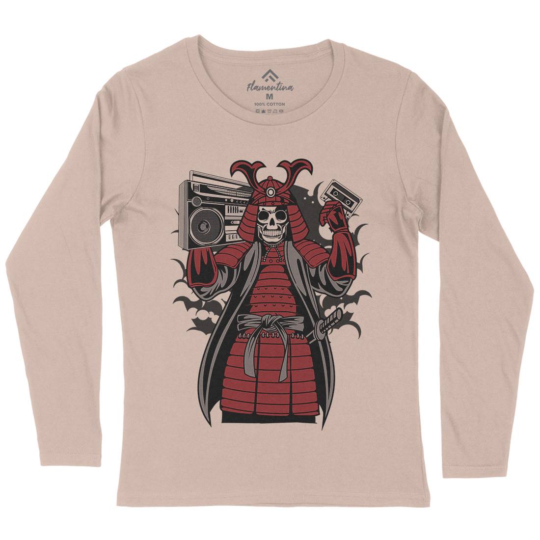 Samurai Boombox Womens Long Sleeve T-Shirt Music C432