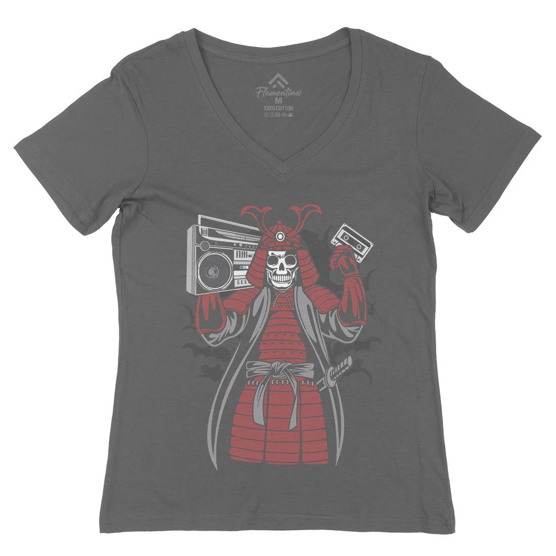 Samurai Boombox Womens Organic V-Neck T-Shirt Music C432