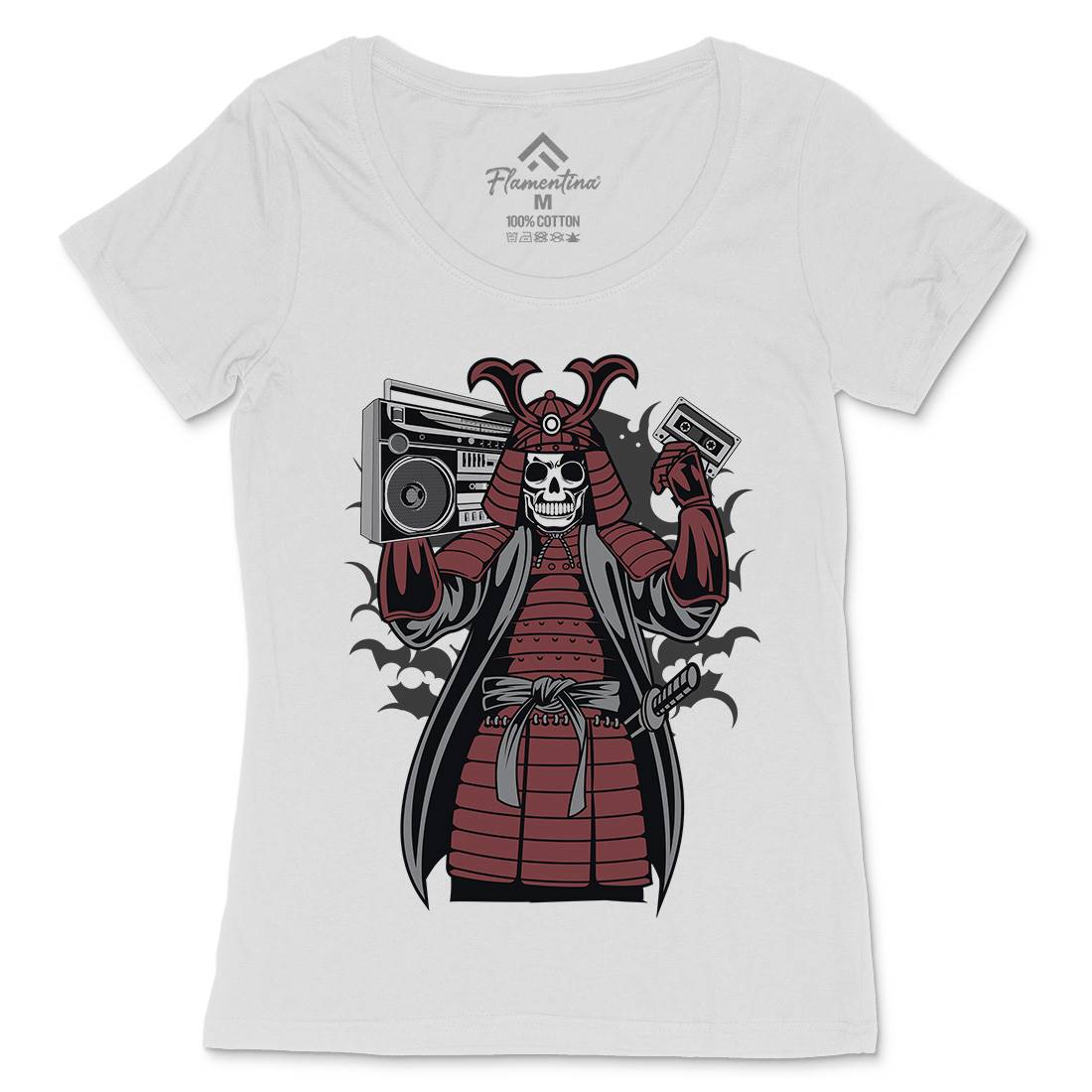 Samurai Boombox Womens Scoop Neck T-Shirt Music C432