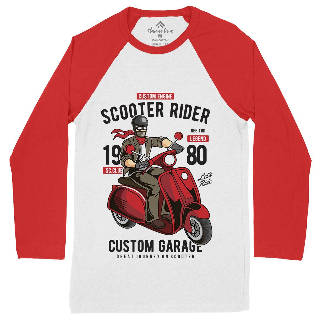 Scooter Rider Mens Long Sleeve Baseball T-Shirt Motorcycles C435