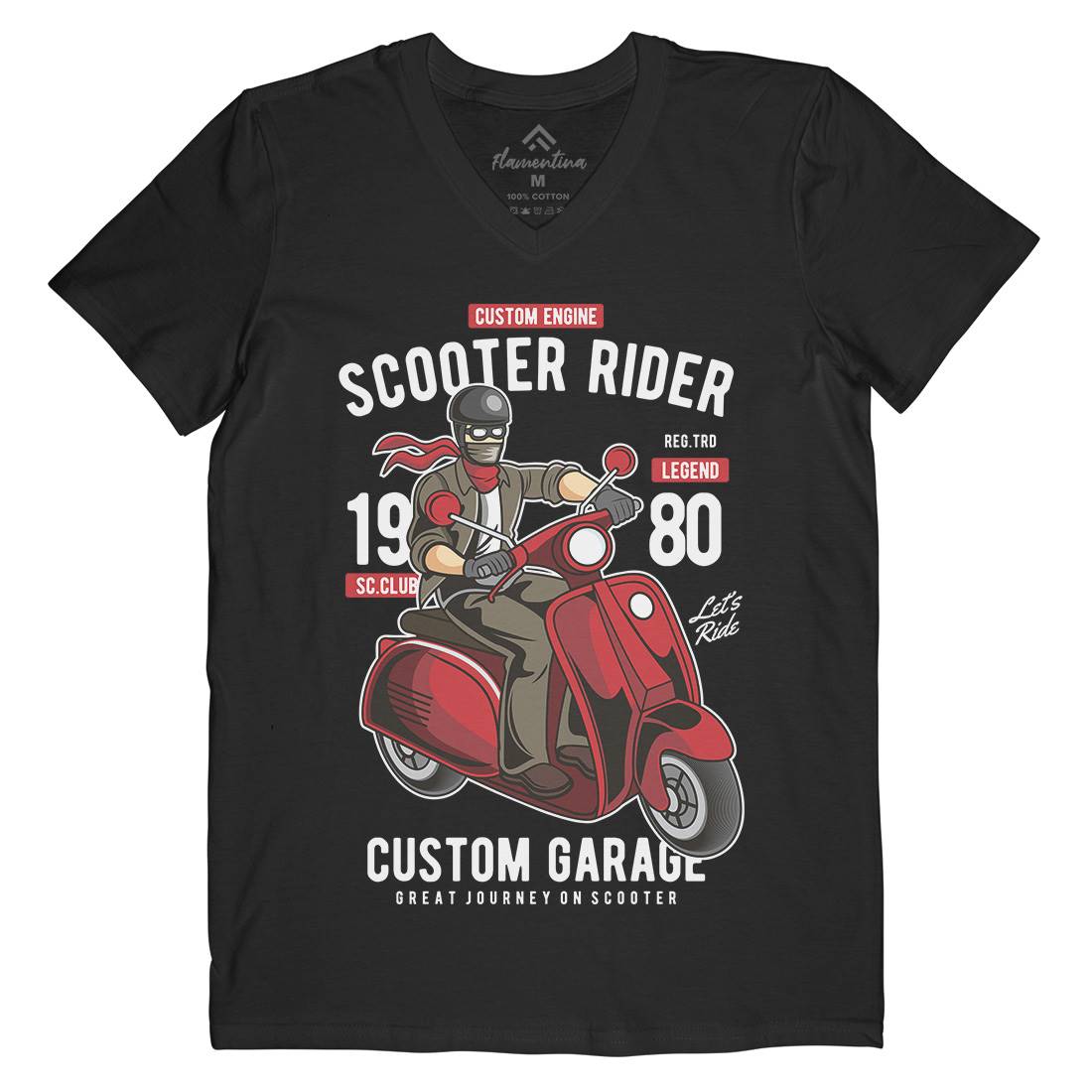Scooter Rider Mens Organic V-Neck T-Shirt Motorcycles C435