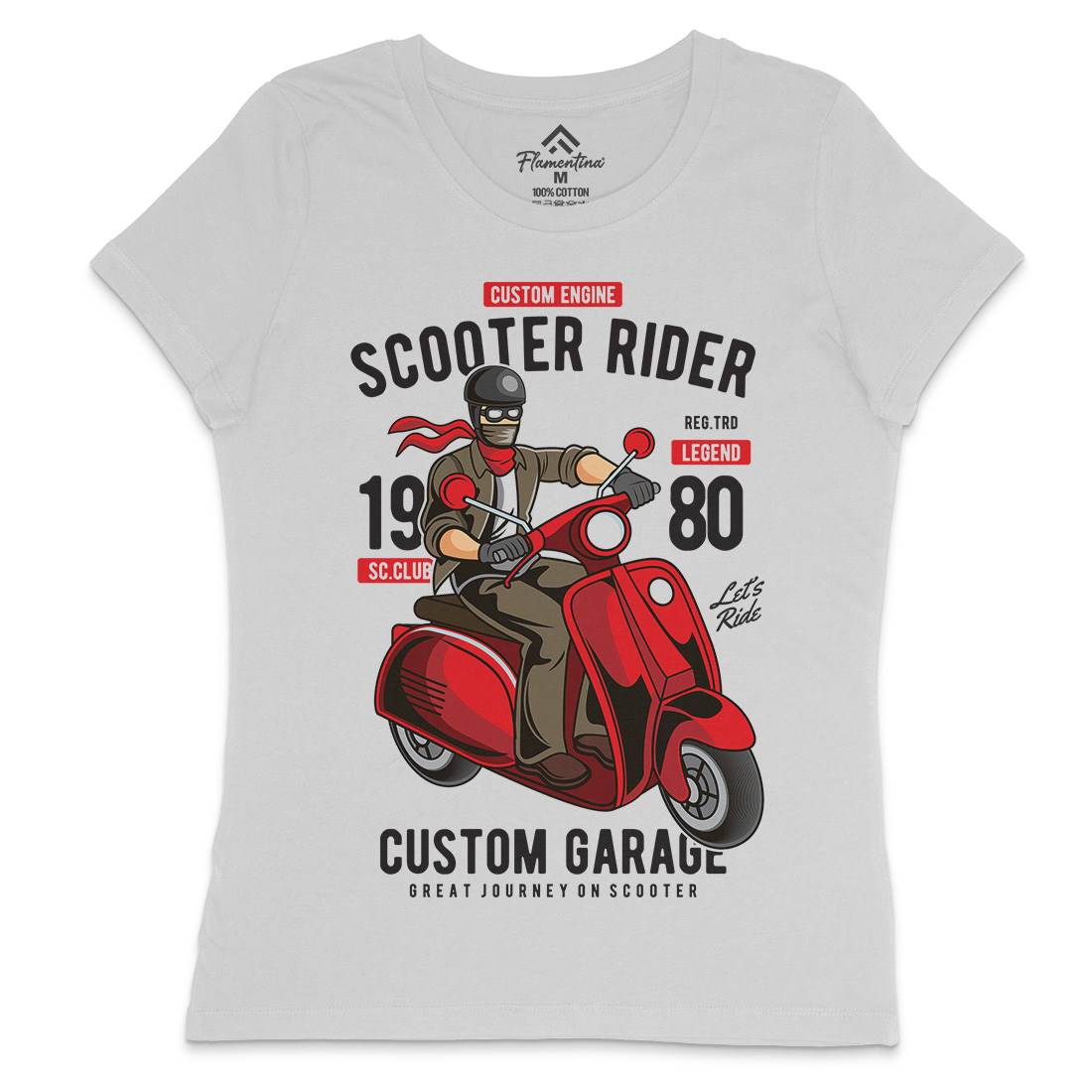 Scooter Rider Womens Crew Neck T-Shirt Motorcycles C435