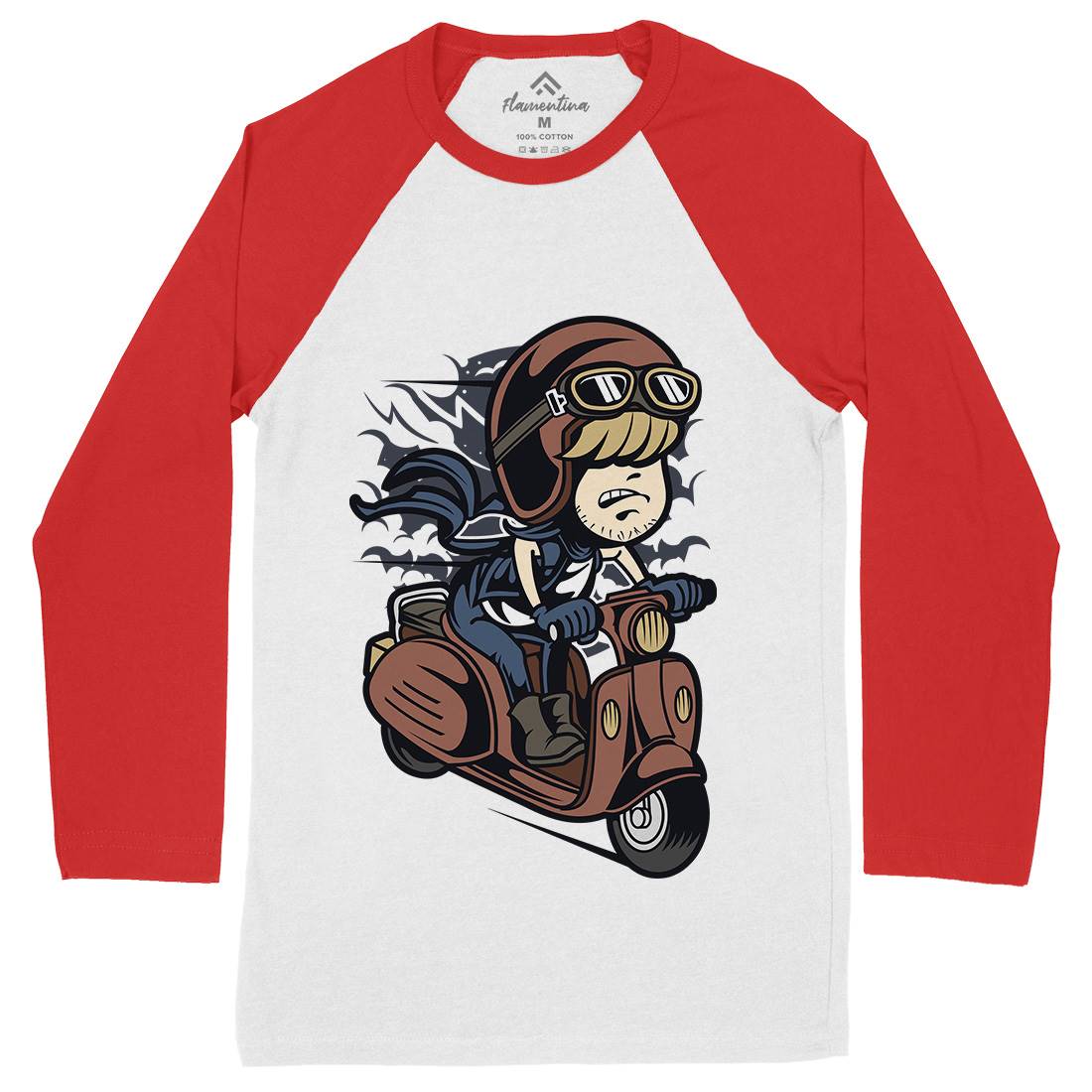 Scooter Rider Kid Mens Long Sleeve Baseball T-Shirt Motorcycles C436