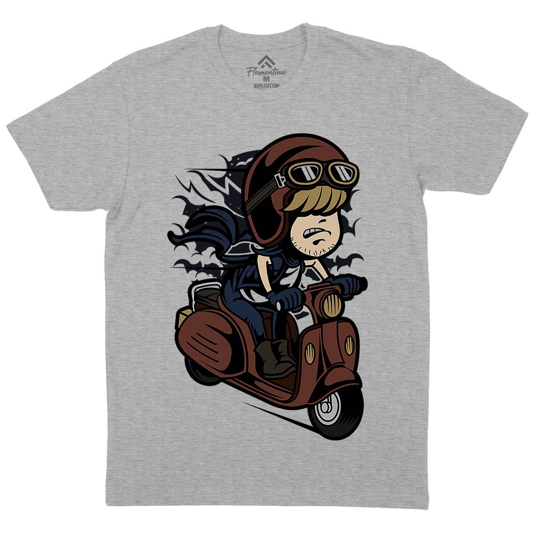 Scooter Rider Kid Mens Organic Crew Neck T-Shirt Motorcycles C436
