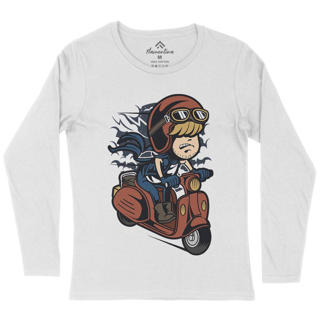 Scooter Rider Kid Womens Long Sleeve T-Shirt Motorcycles C436