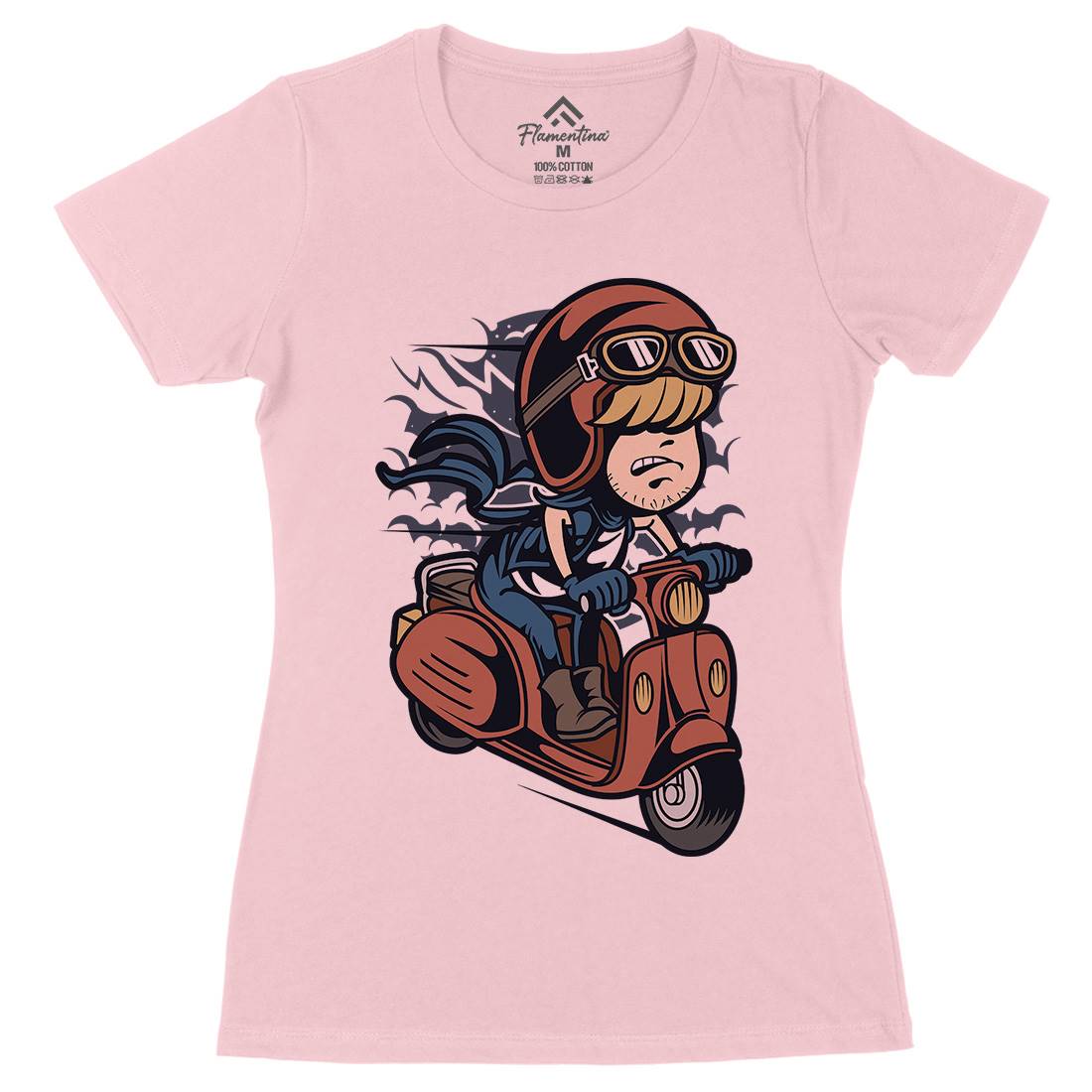 Scooter Rider Kid Womens Organic Crew Neck T-Shirt Motorcycles C436