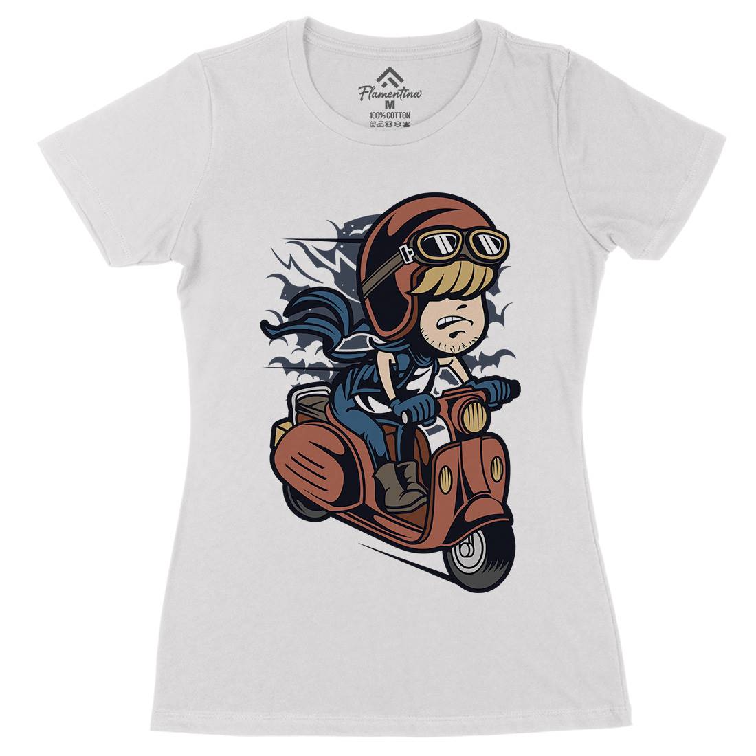 Scooter Rider Kid Womens Organic Crew Neck T-Shirt Motorcycles C436