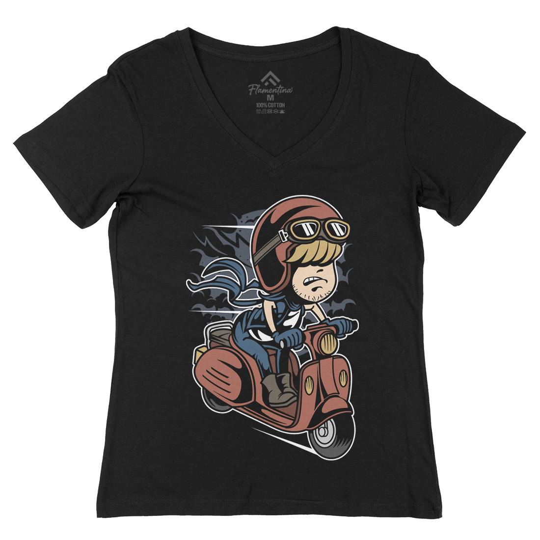 Scooter Rider Kid Womens Organic V-Neck T-Shirt Motorcycles C436