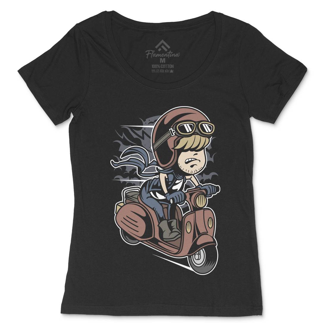 Scooter Rider Kid Womens Scoop Neck T-Shirt Motorcycles C436