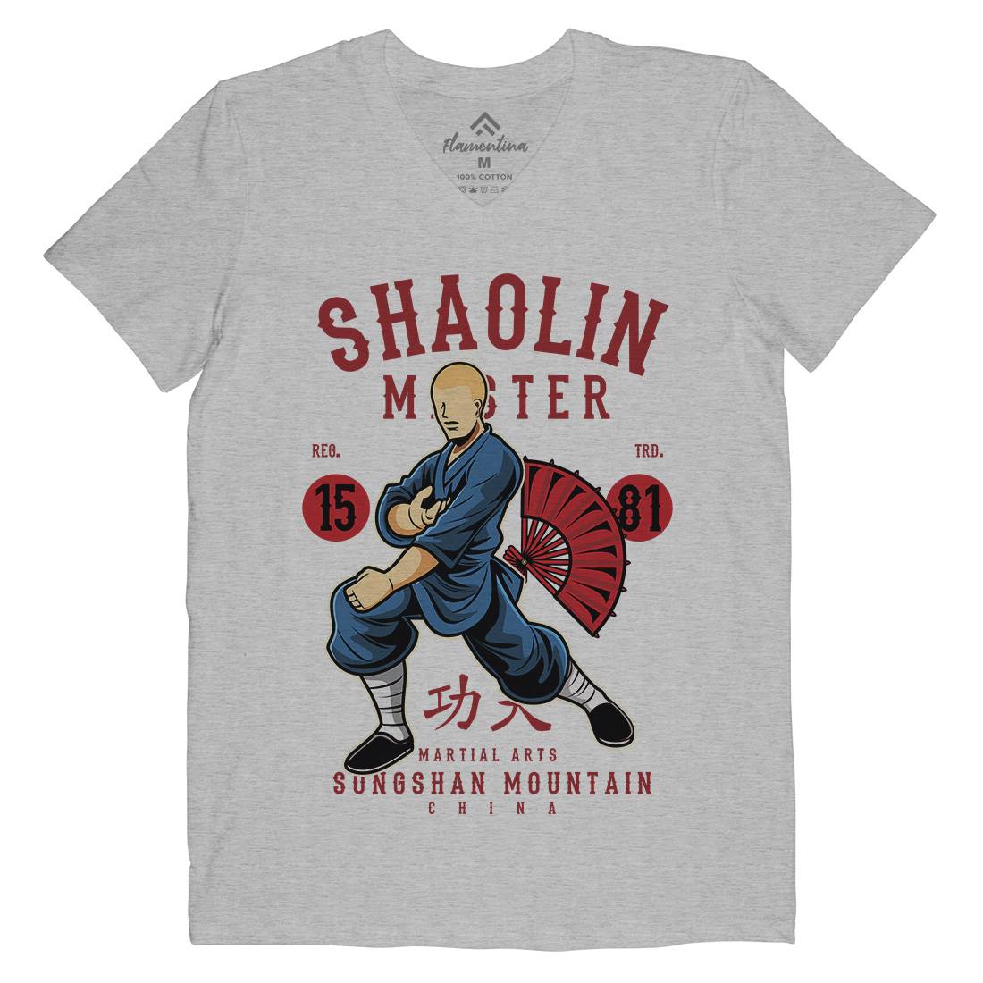 Shaolin Master Mens Organic V-Neck T-Shirt Asian C438