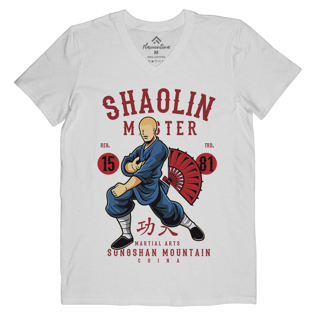 Shaolin Master Mens Organic V-Neck T-Shirt Asian C438