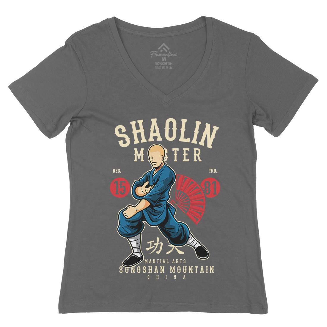 Shaolin Master Womens Organic V-Neck T-Shirt Asian C438