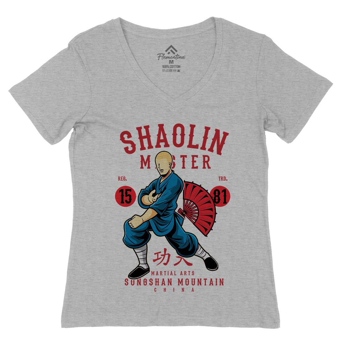 Shaolin Master Womens Organic V-Neck T-Shirt Asian C438