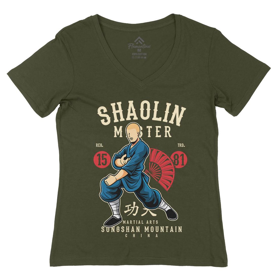 Shaolin Master Womens Organic V-Neck T-Shirt Asian C438
