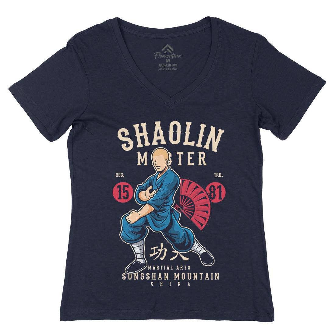 Shaolin Master Womens Organic V-Neck T-Shirt Asian C438