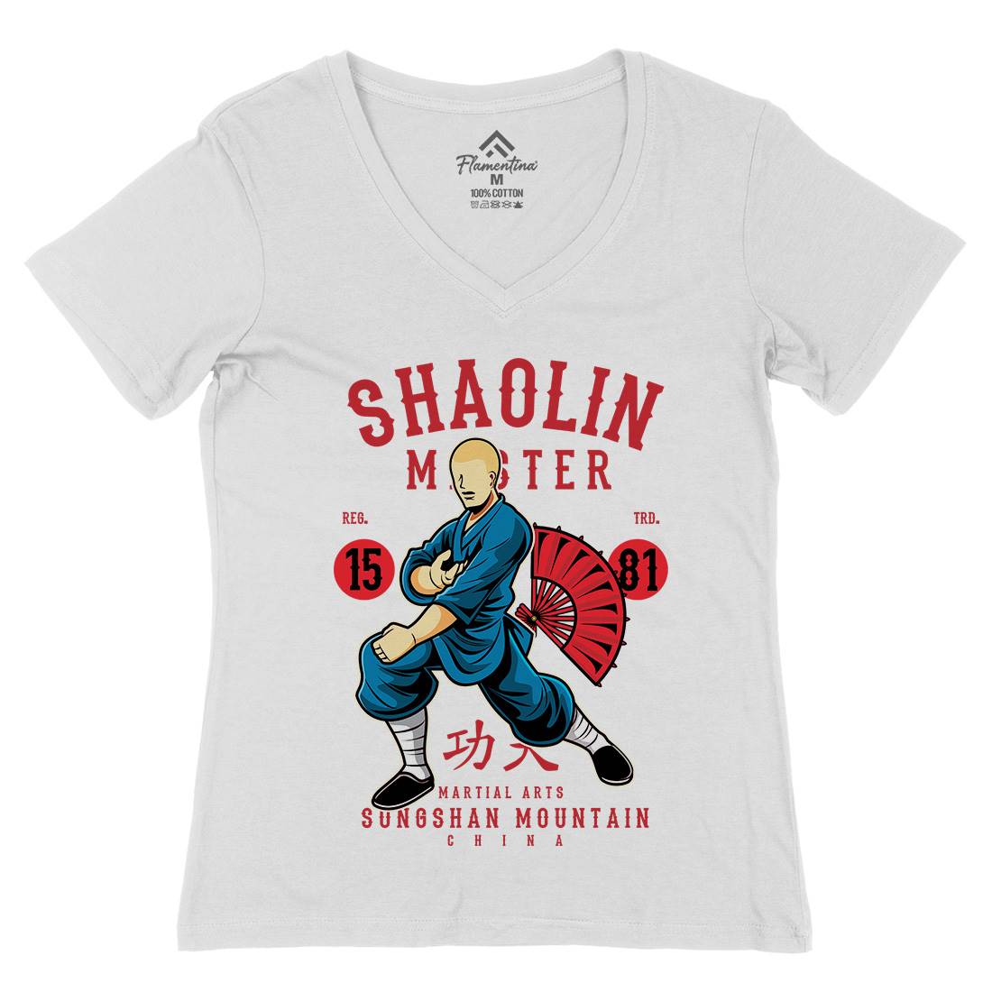 Shaolin Master Womens Organic V-Neck T-Shirt Asian C438