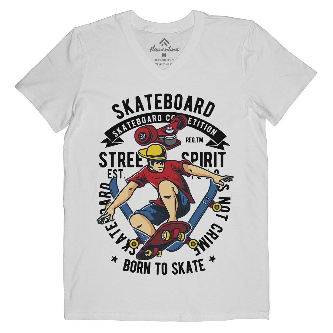 Skateboard Mens V-Neck T-Shirt Skate C439