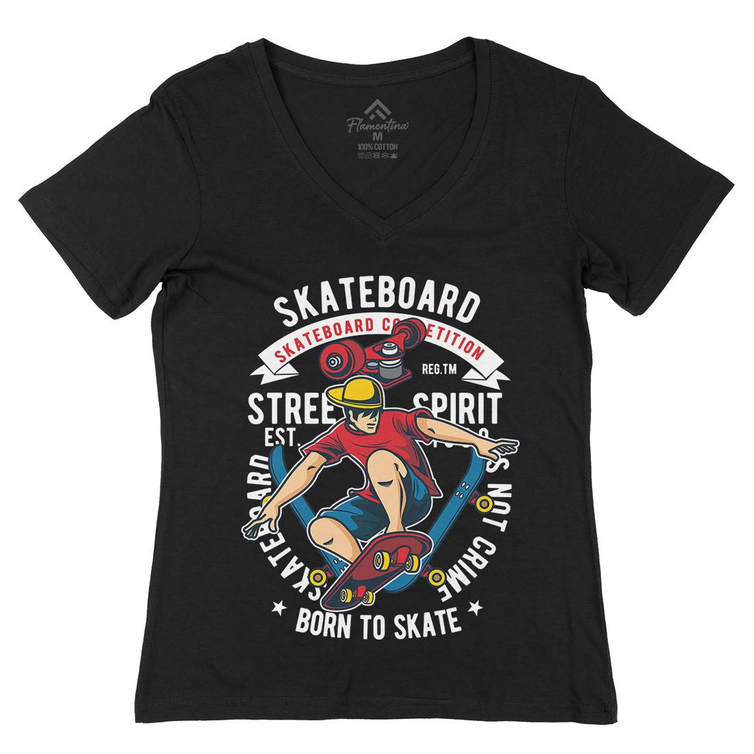 Skateboard Womens Organic V-Neck T-Shirt Skate C439