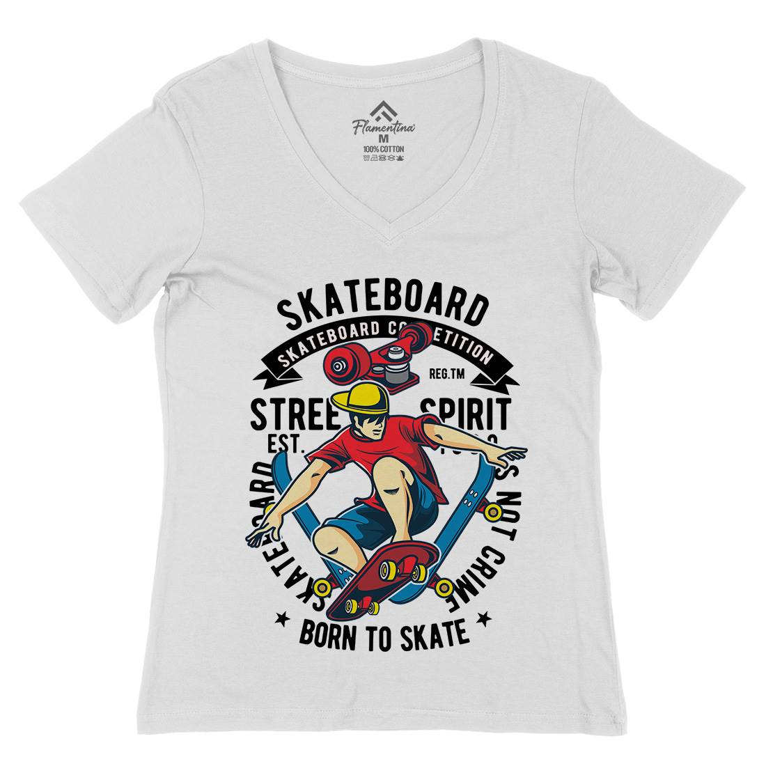 Skateboard Womens Organic V-Neck T-Shirt Skate C439