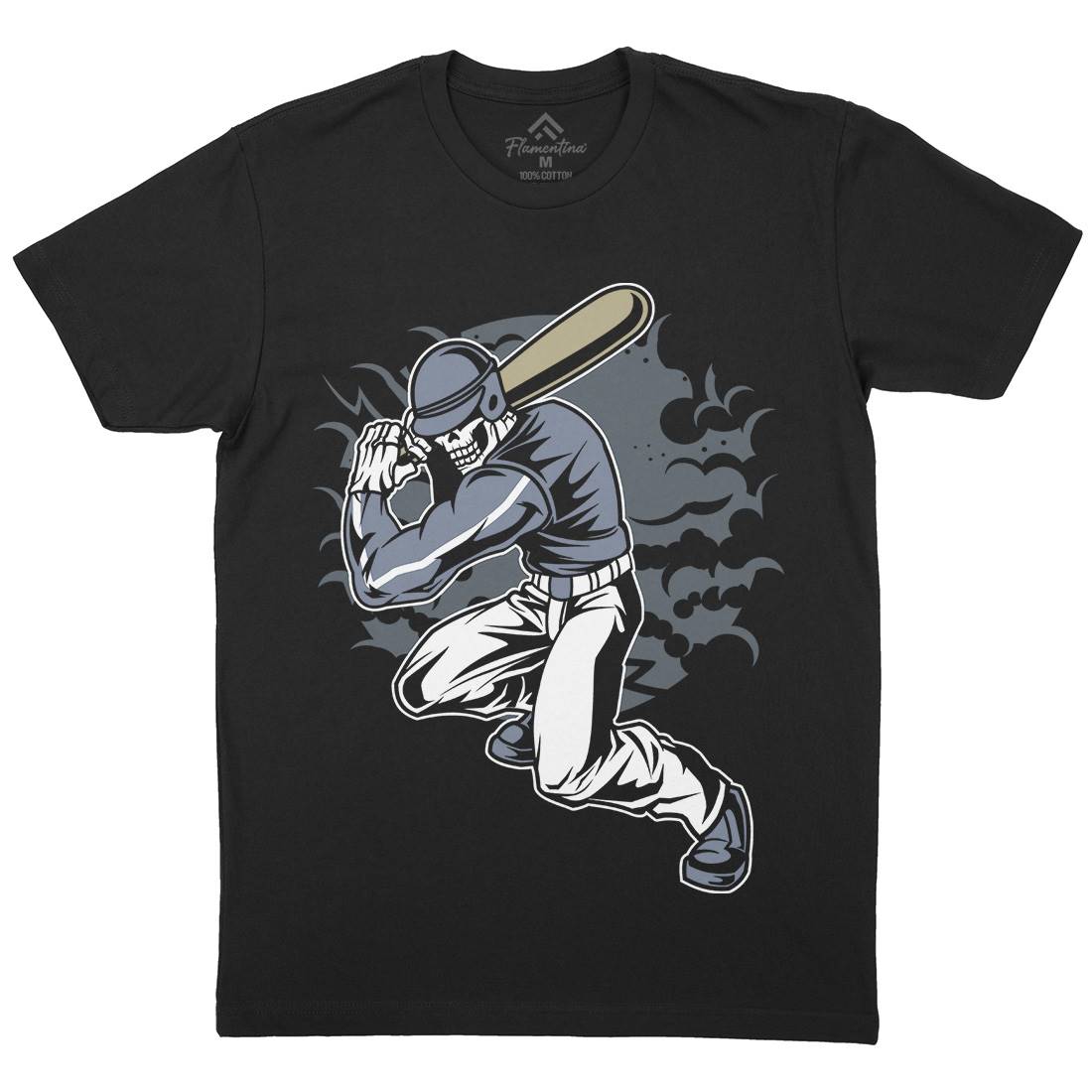 Skull Baseball Mens Organic Crew Neck T-Shirt Sport C441