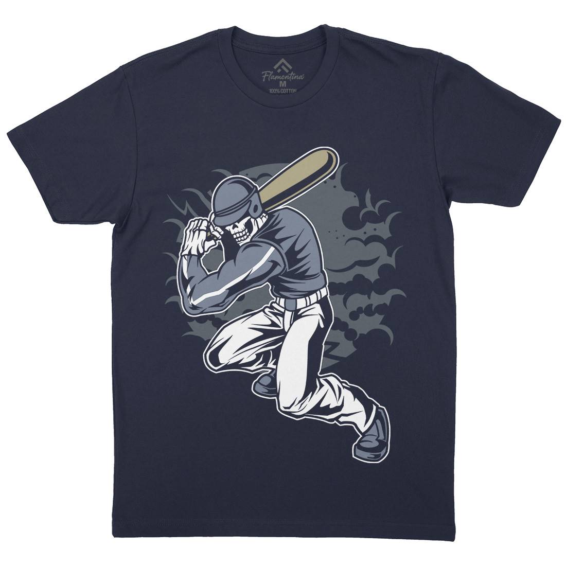 Skull Baseball Mens Organic Crew Neck T-Shirt Sport C441
