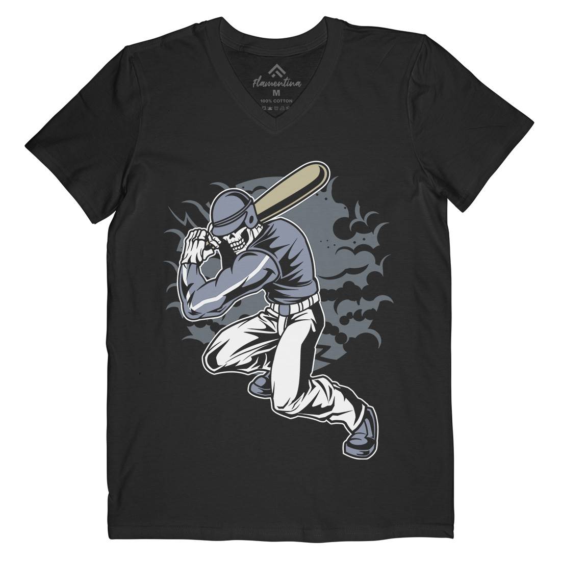 Skull Baseball Mens V-Neck T-Shirt Sport C441
