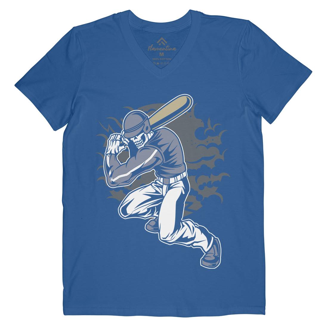 Skull Baseball Mens V-Neck T-Shirt Sport C441